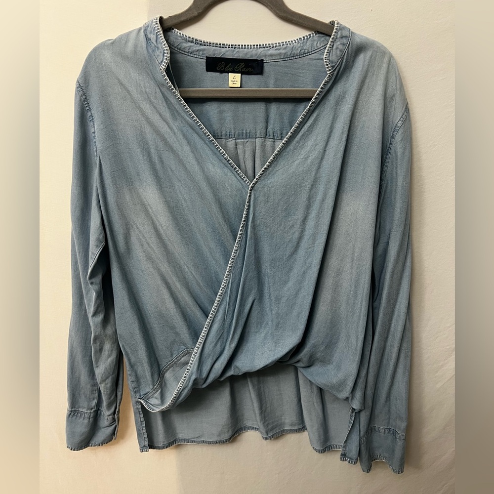 Blue Rain Denim Blue Wrap Blouse Large